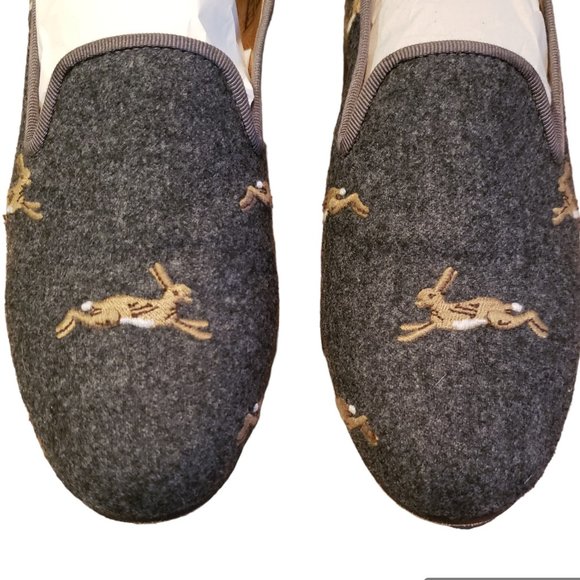 J. Crew /Stubbs & Wootton Gray Collab Classic Flannel Loafers Rabbit /Hare W(6) - Picture 5 of 13